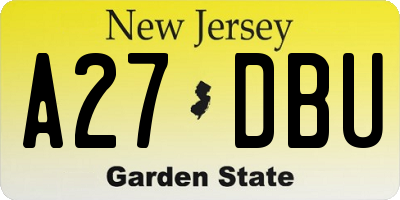 NJ license plate A27DBU