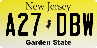 NJ license plate A27DBW