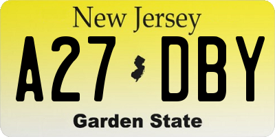 NJ license plate A27DBY