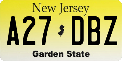 NJ license plate A27DBZ