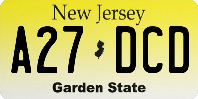 NJ license plate A27DCD