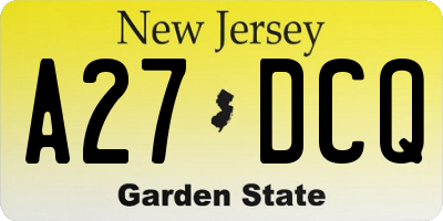 NJ license plate A27DCQ