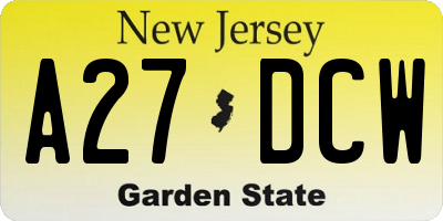 NJ license plate A27DCW