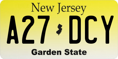 NJ license plate A27DCY