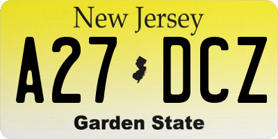 NJ license plate A27DCZ