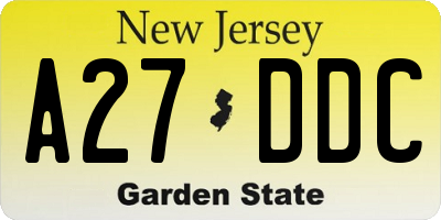 NJ license plate A27DDC