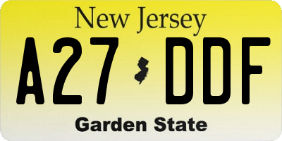 NJ license plate A27DDF