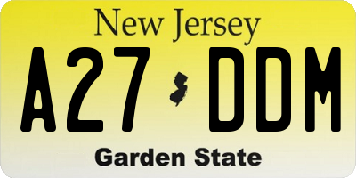 NJ license plate A27DDM