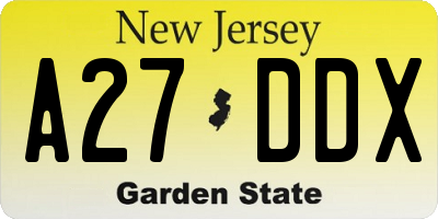NJ license plate A27DDX