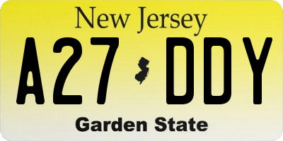 NJ license plate A27DDY