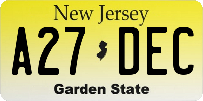 NJ license plate A27DEC
