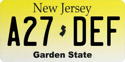 NJ license plate A27DEF