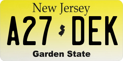 NJ license plate A27DEK
