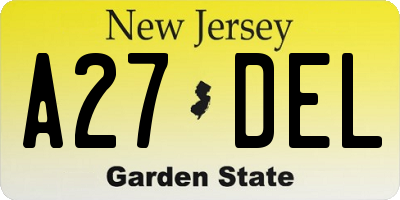 NJ license plate A27DEL