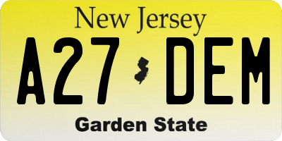 NJ license plate A27DEM