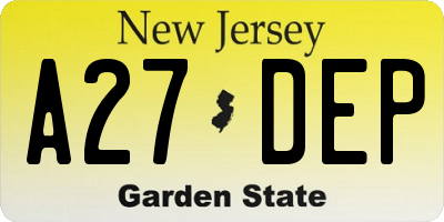 NJ license plate A27DEP