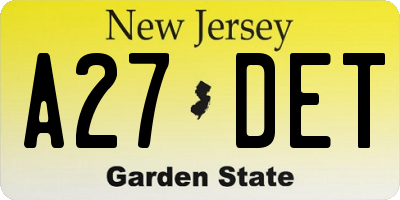 NJ license plate A27DET