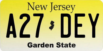 NJ license plate A27DEY