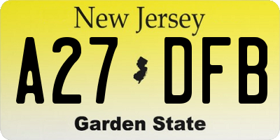 NJ license plate A27DFB
