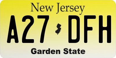 NJ license plate A27DFH