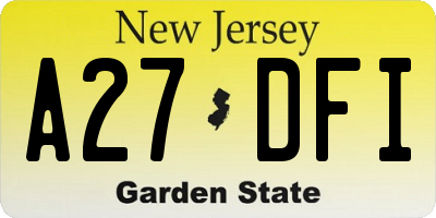 NJ license plate A27DFI