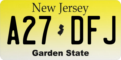 NJ license plate A27DFJ