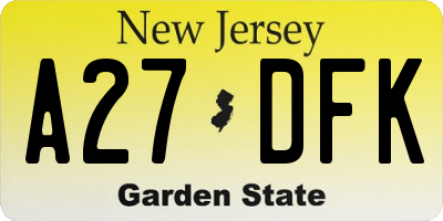 NJ license plate A27DFK
