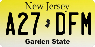 NJ license plate A27DFM
