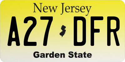 NJ license plate A27DFR