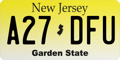 NJ license plate A27DFU