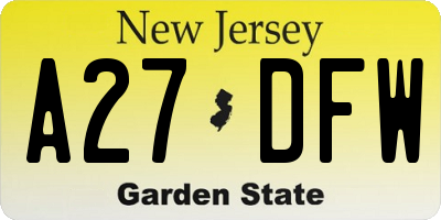 NJ license plate A27DFW