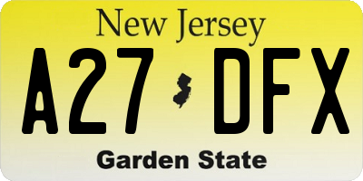 NJ license plate A27DFX
