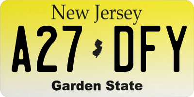 NJ license plate A27DFY