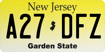 NJ license plate A27DFZ