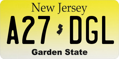 NJ license plate A27DGL