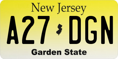 NJ license plate A27DGN