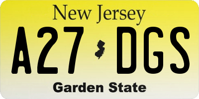 NJ license plate A27DGS