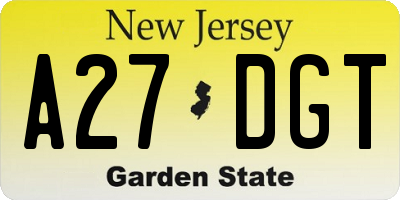 NJ license plate A27DGT