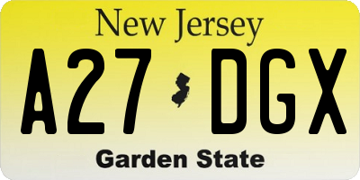 NJ license plate A27DGX