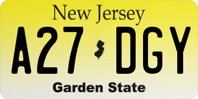 NJ license plate A27DGY