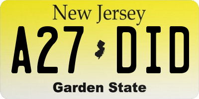 NJ license plate A27DID