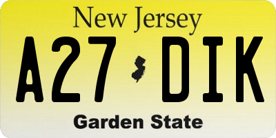 NJ license plate A27DIK