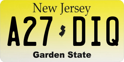 NJ license plate A27DIQ