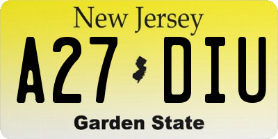 NJ license plate A27DIU
