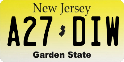 NJ license plate A27DIW