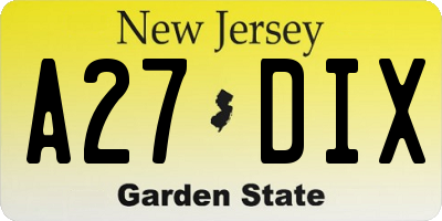 NJ license plate A27DIX