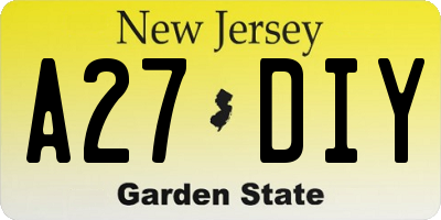 NJ license plate A27DIY