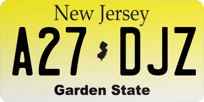 NJ license plate A27DJZ