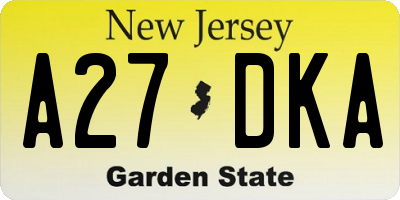 NJ license plate A27DKA