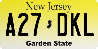 NJ license plate A27DKL